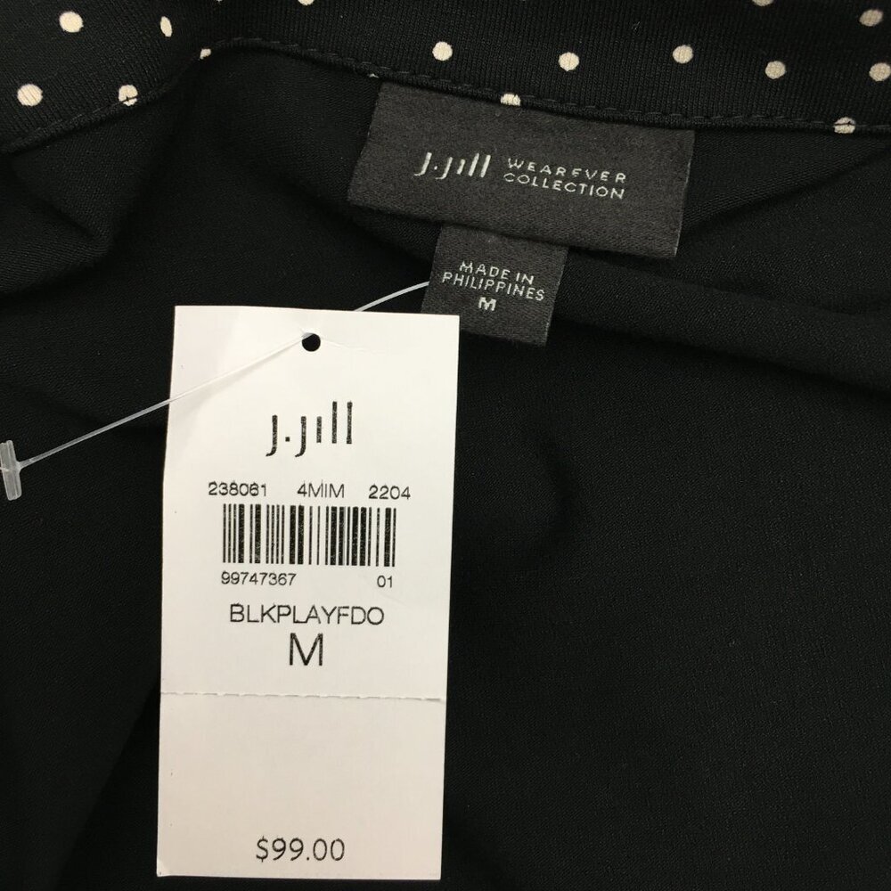 NEW J. Jill Black & White Polka Dot Dress Cap Sleeves Pockets Medium - Picture 3 of 9